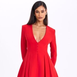 Ubah Red Blazer Pleated Long Sleeve Dress
